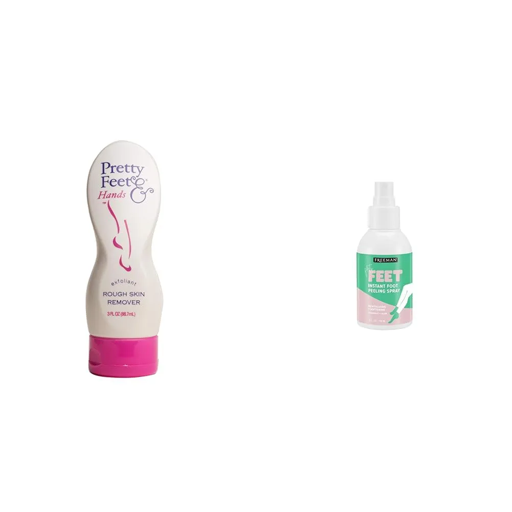 Pretty Feet & Hands Exfoliant Bundle with Freeman Flirty Feet Coconut & Aloe Instant Peeling Foot Spray, 3 Fluid Ounce & 4 fl.oz./ 118 ml Bottle
