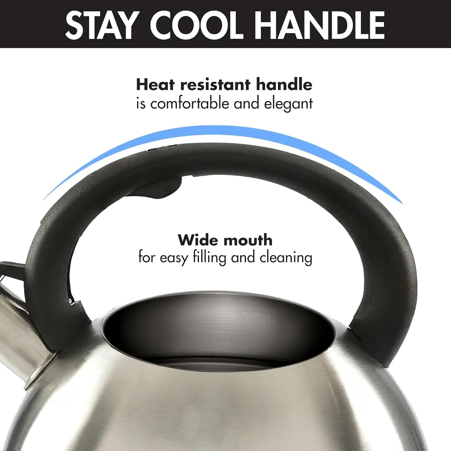 Primula Avalon Whistling Kettle - Whistling Spout, Locking Spout Cover, and Stay-Cool Handle - Stainless Steel - 2.5 Quarts - Brushed Stainless Steel