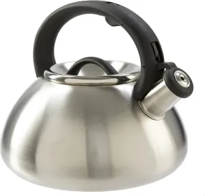 Primula Avalon Whistling Kettle - Whistling Spout, Locking Spout Cover, and Stay-Cool Handle - Stainless Steel - 2.5 Quarts - Brushed Stainless Steel