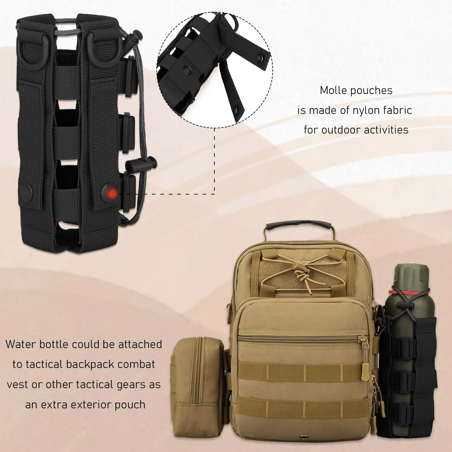 Protector Plus Tactical Water Bottles Pouch Military MOLLE Adjustable Kettle Holder Bag H2O Drinks Carrier Case