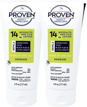 Proven Insect Repellent Lotion – Protects Against Mosquitoes, Ticks and Flies - 6 oz, Odorless 2-Pack2