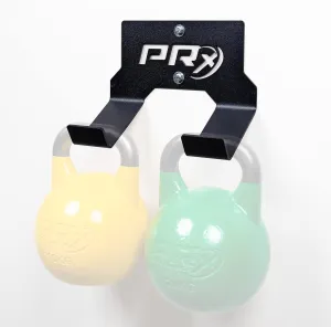 PRx Performance Double Kettlebell Storage Holder, USA Made Steel Wall Mounted 2 Kettle Bell Home Gym Space Saving Fitness Equipment Hanger Heavy Duty Hook Shelf