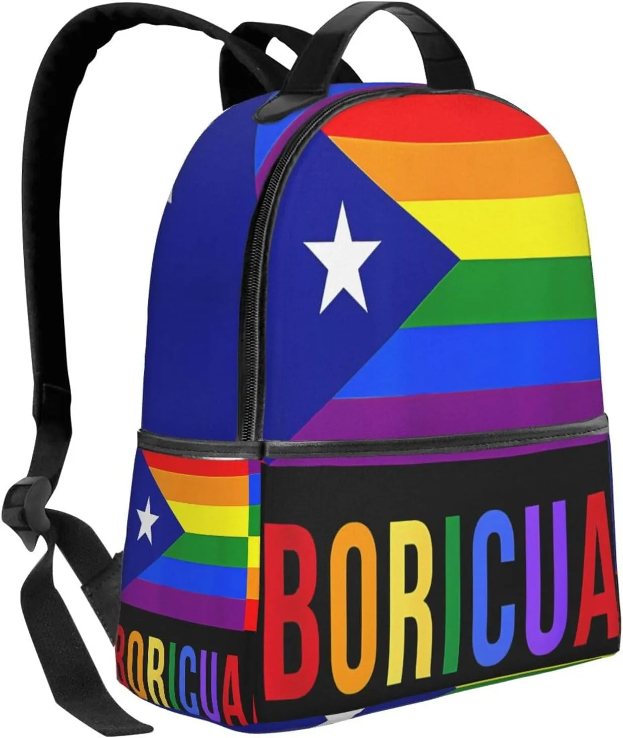 Puerto Rico Boricua Gay Pride LGBT Rainbow Flag Casual Backpacks Travel Backpack Fashion Rucksack Outdoor Daypack Lightweight Bag with Leather Handles for Working Hiking Camping