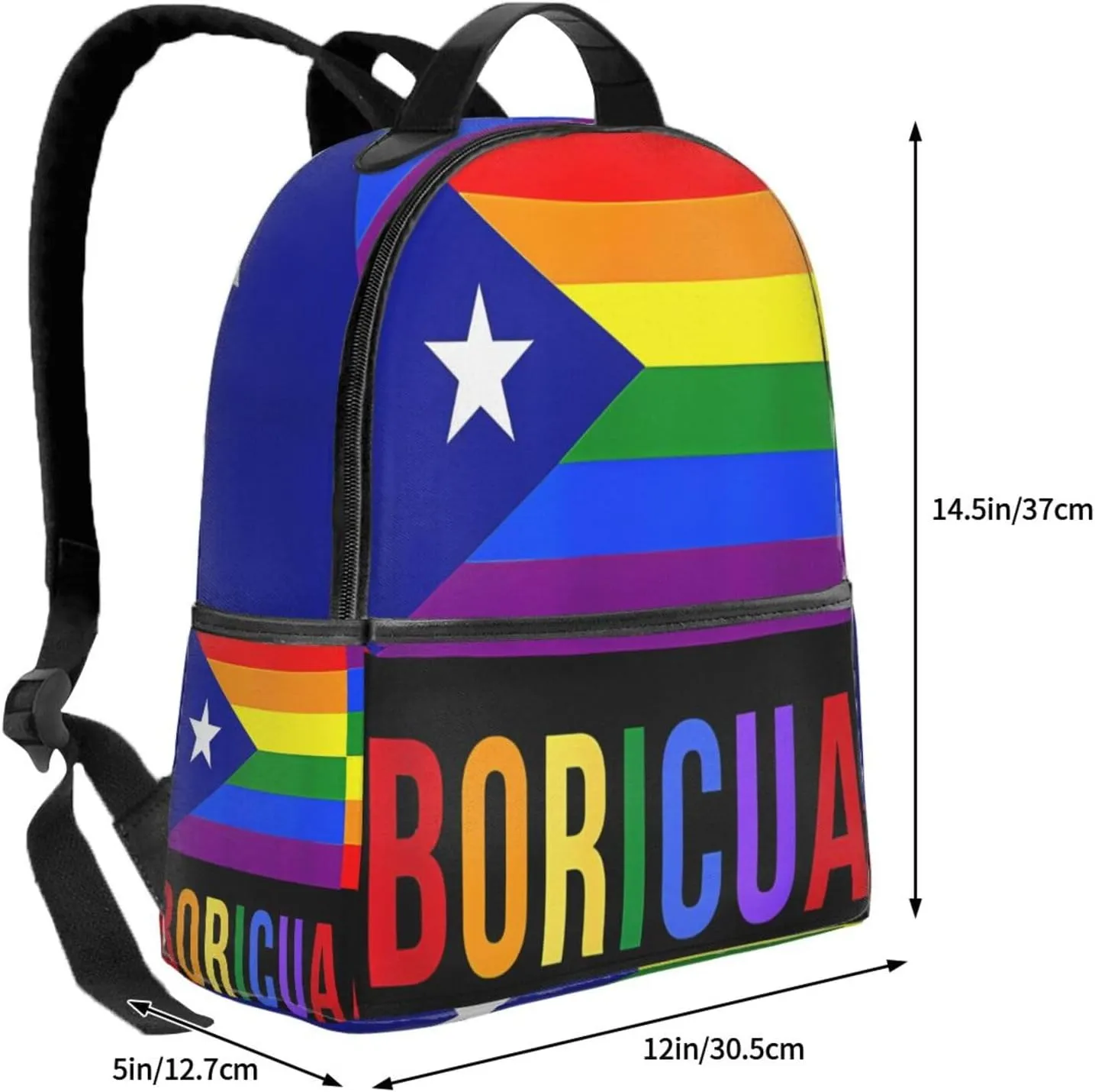 Puerto Rico Boricua Gay Pride LGBT Rainbow Flag Casual Backpacks Travel Backpack Fashion Rucksack Outdoor Daypack Lightweight Bag with Leather Handles for Working Hiking Camping