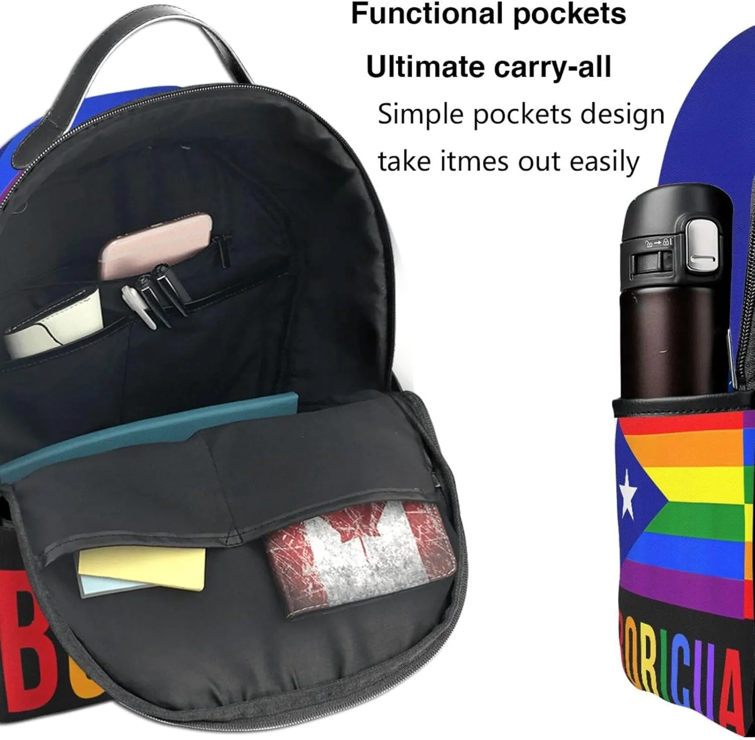 Puerto Rico Boricua Gay Pride LGBT Rainbow Flag Casual Backpacks Travel Backpack Fashion Rucksack Outdoor Daypack Lightweight Bag with Leather Handles for Working Hiking Camping