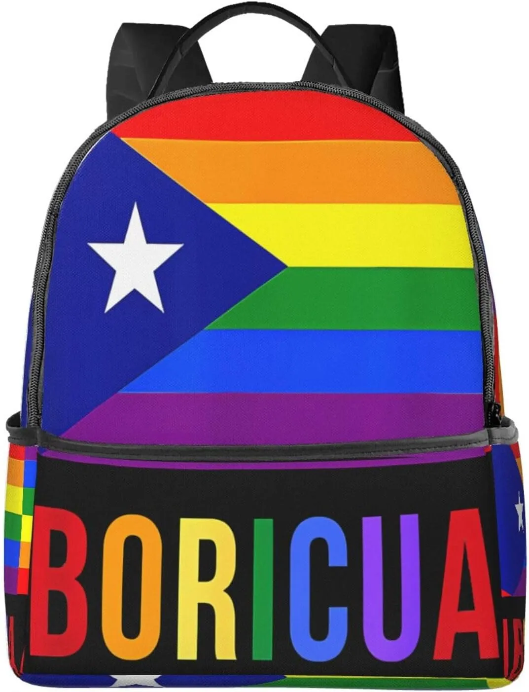 Puerto Rico Boricua Gay Pride LGBT Rainbow Flag Casual Backpacks Travel Backpack Fashion Rucksack Outdoor Daypack Lightweight Bag with Leather Handles for Working Hiking Camping