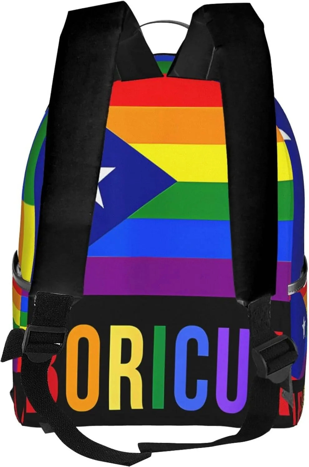 Puerto Rico Boricua Gay Pride LGBT Rainbow Flag Casual Backpacks Travel Backpack Fashion Rucksack Outdoor Daypack Lightweight Bag with Leather Handles for Working Hiking Camping