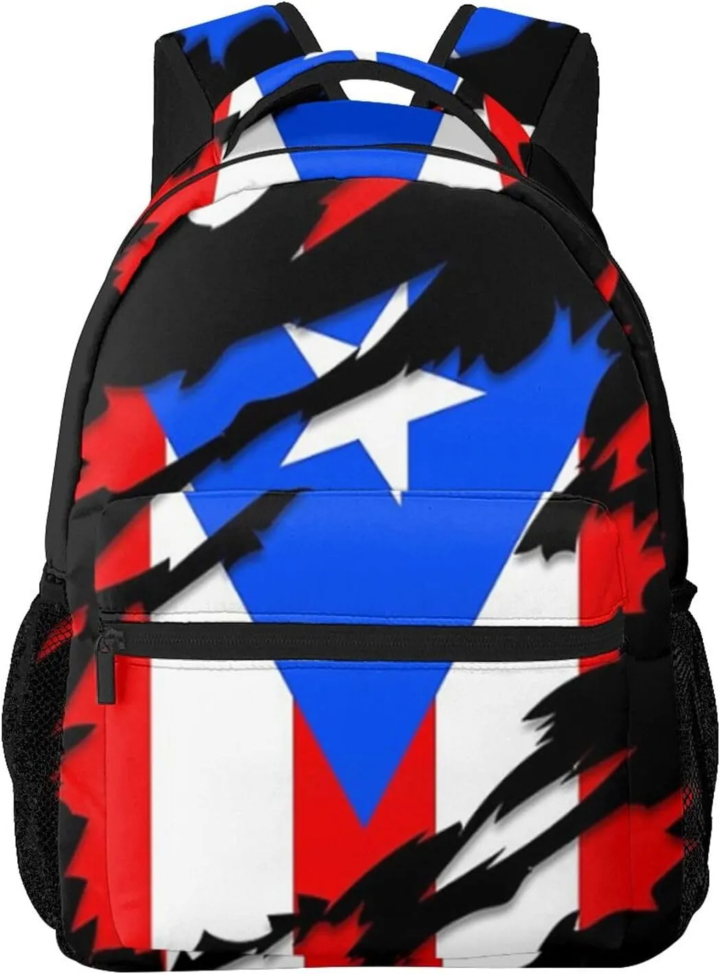 Puerto Rico Flag Backpack Adjustable Shoulder Strap Bookbag, Casual Daypack Lightweight Backpack for Adults