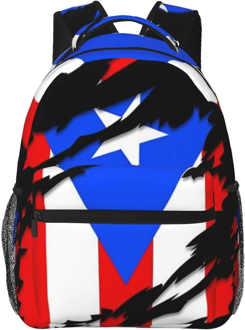 Puerto Rico Flag Backpack Adjustable Shoulder Strap Bookbag, Casual Daypack Lightweight Backpack for Adults