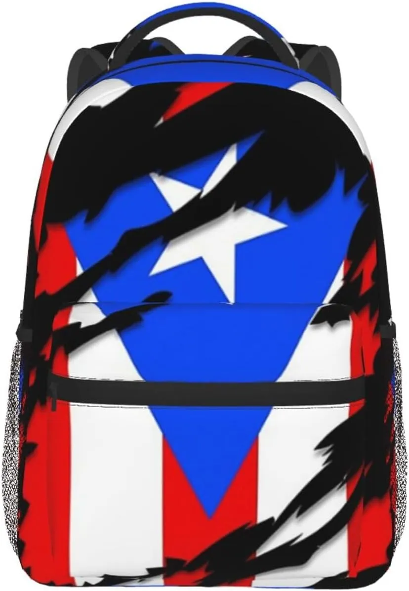 Puerto Rico Flag Backpack Adjustable Shoulder Strap Bookbag, Casual Daypack Lightweight Backpack for Adults