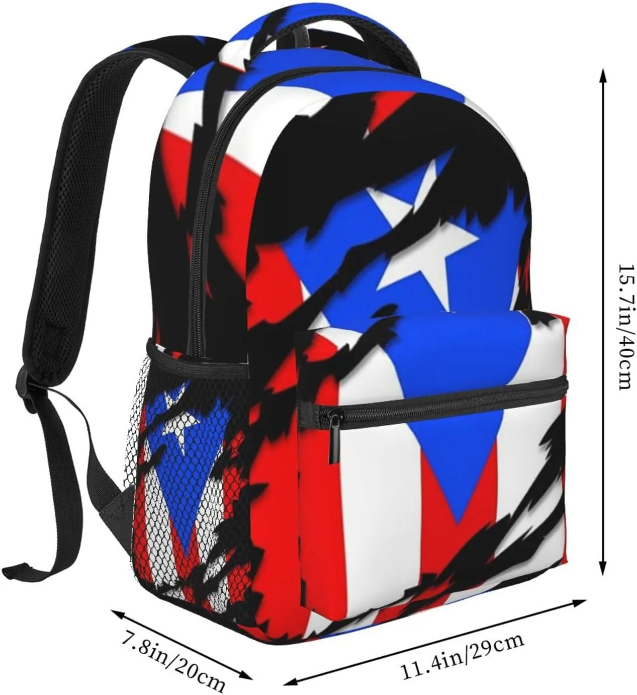 Puerto Rico Flag Backpack Adjustable Shoulder Strap Bookbag, Casual Daypack Lightweight Backpack for Adults