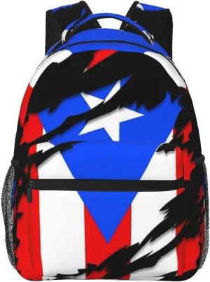 Puerto Rico Flag Backpack Adjustable Shoulder Strap Bookbag, Casual Daypack Lightweight Backpack for Adults