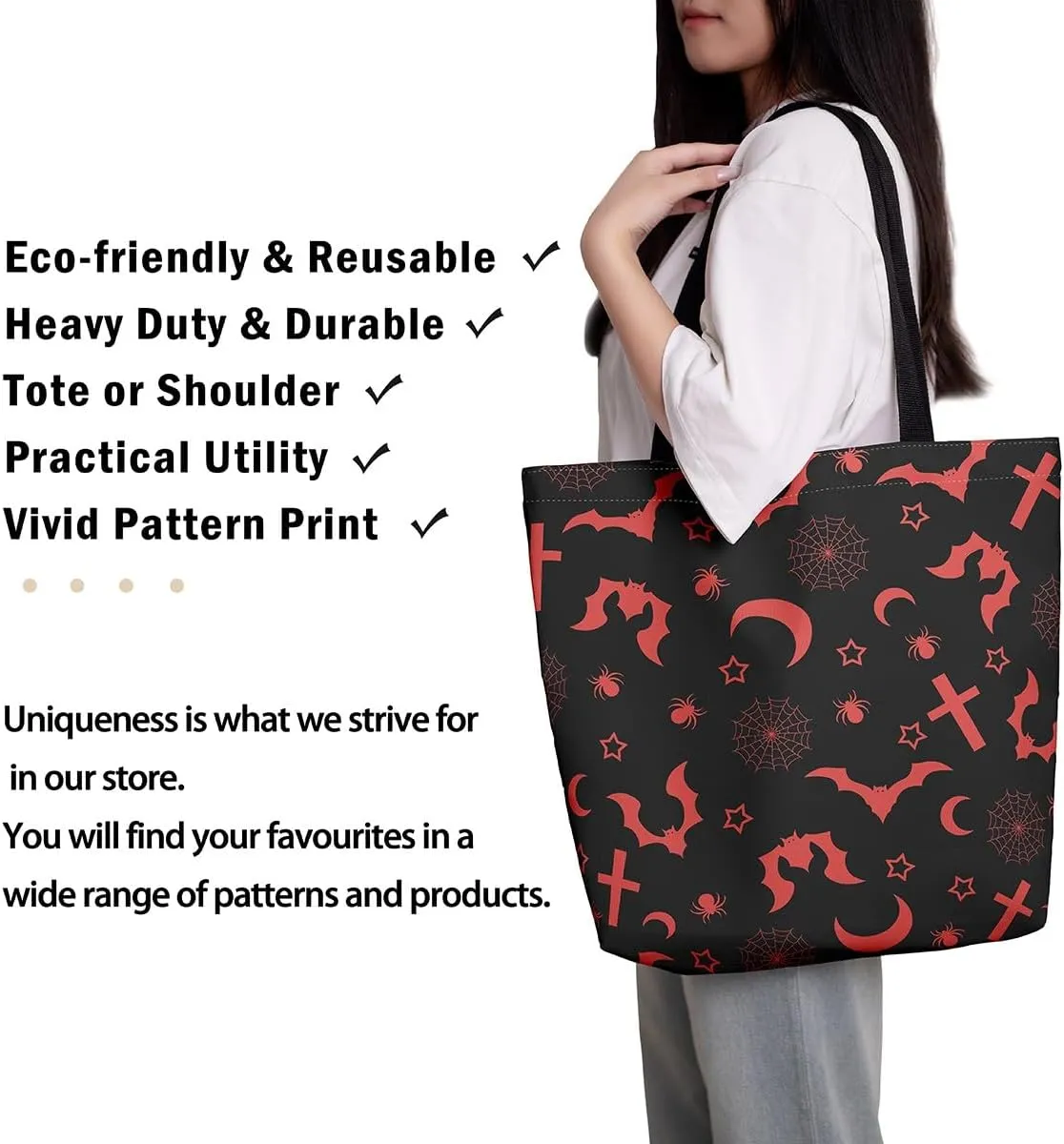 Pumpkin Lantern Canvas Tote Bag for Women,Spooky Halloween Lights Duffle Bag Gothic Handbag