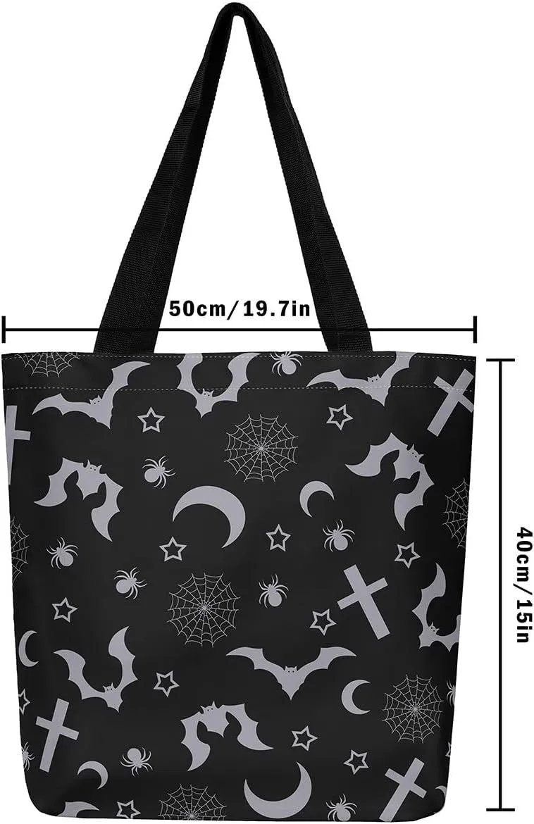 Pumpkin Lantern Canvas Tote Bag for Women,Spooky Halloween Lights Duffle Bag Gothic Handbag