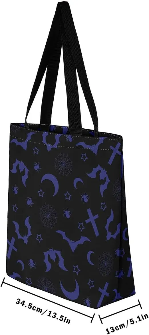 Pumpkin Lantern Canvas Tote Bag for Women,Spooky Halloween Lights Duffle Bag Gothic Handbag