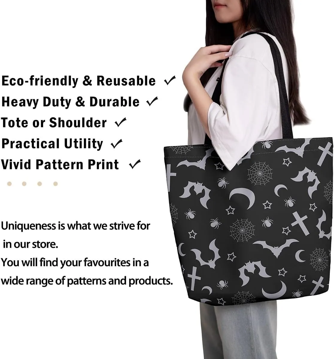 Pumpkin Lantern Canvas Tote Bag for Women,Spooky Halloween Lights Duffle Bag Gothic Handbag