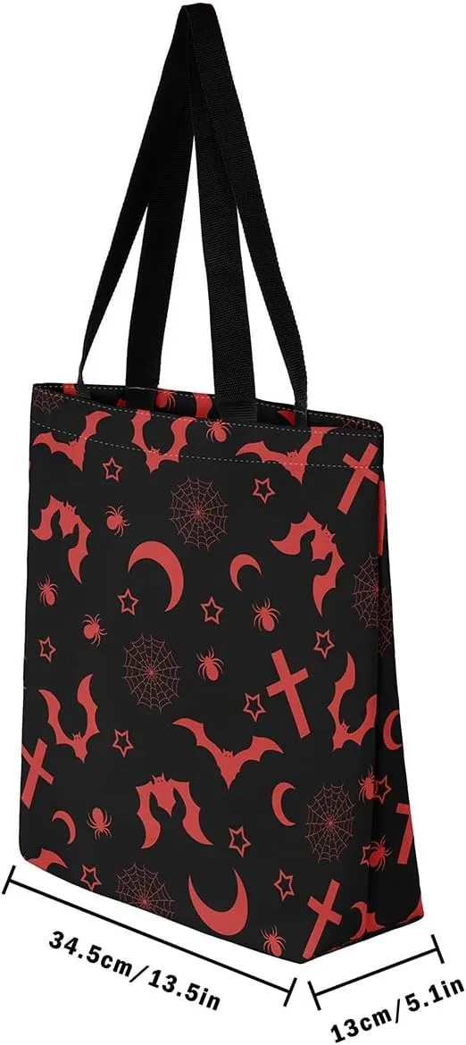 Pumpkin Lantern Canvas Tote Bag for Women,Spooky Halloween Lights Duffle Bag Gothic Handbag
