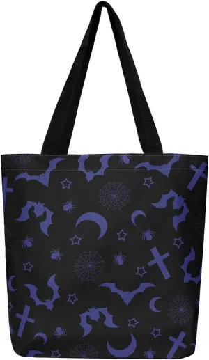 Pumpkin Lantern Canvas Tote Bag for Women,Spooky Halloween Lights Duffle Bag Gothic Handbag