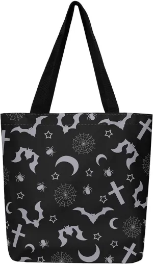 Pumpkin Lantern Canvas Tote Bag for Women,Spooky Halloween Lights Duffle Bag Gothic Handbag