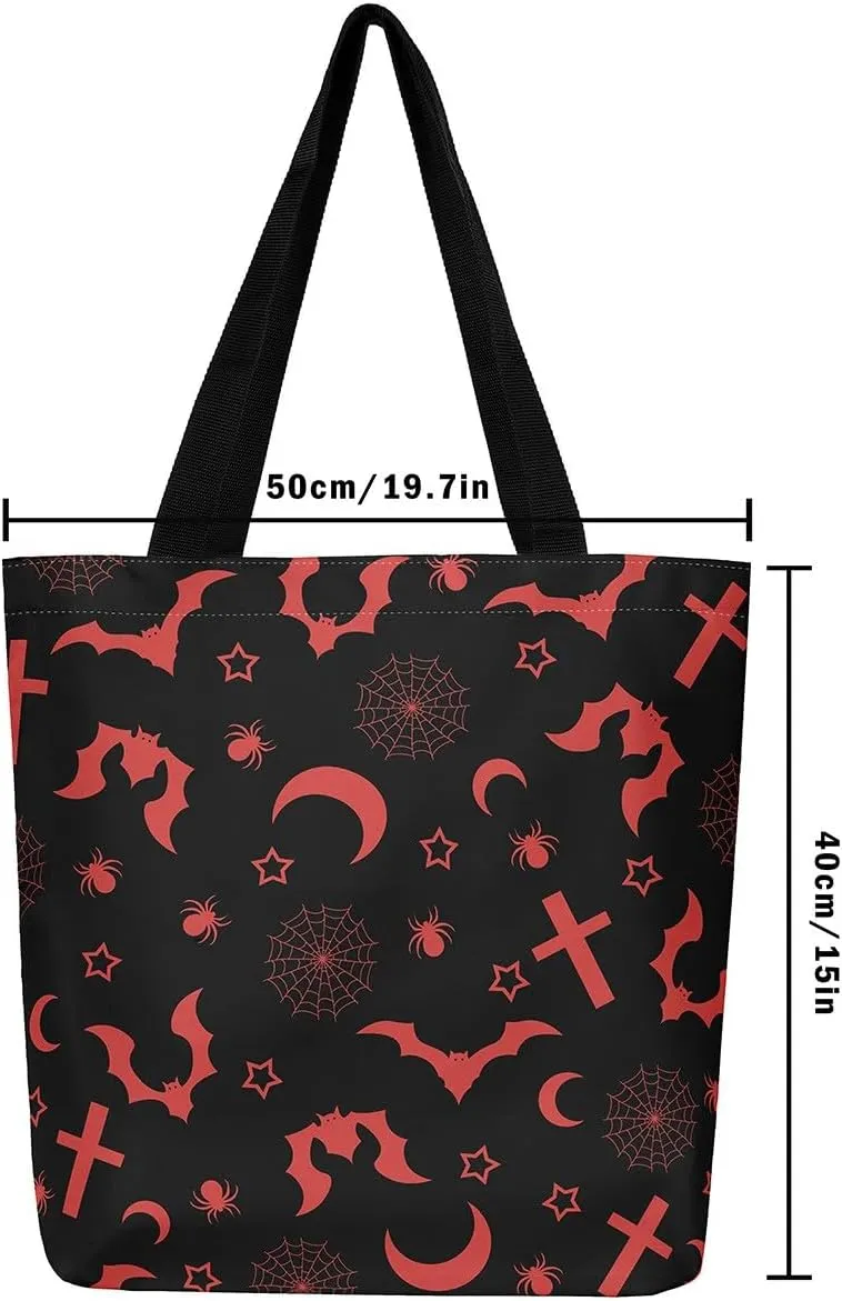 Pumpkin Lantern Canvas Tote Bag for Women,Spooky Halloween Lights Duffle Bag Gothic Handbag