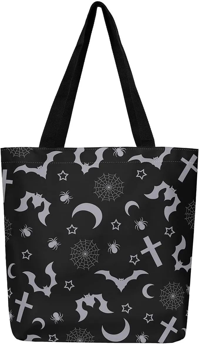 Pumpkin Lantern Canvas Tote Bag for Women,Spooky Halloween Lights Duffle Bag Gothic Handbag