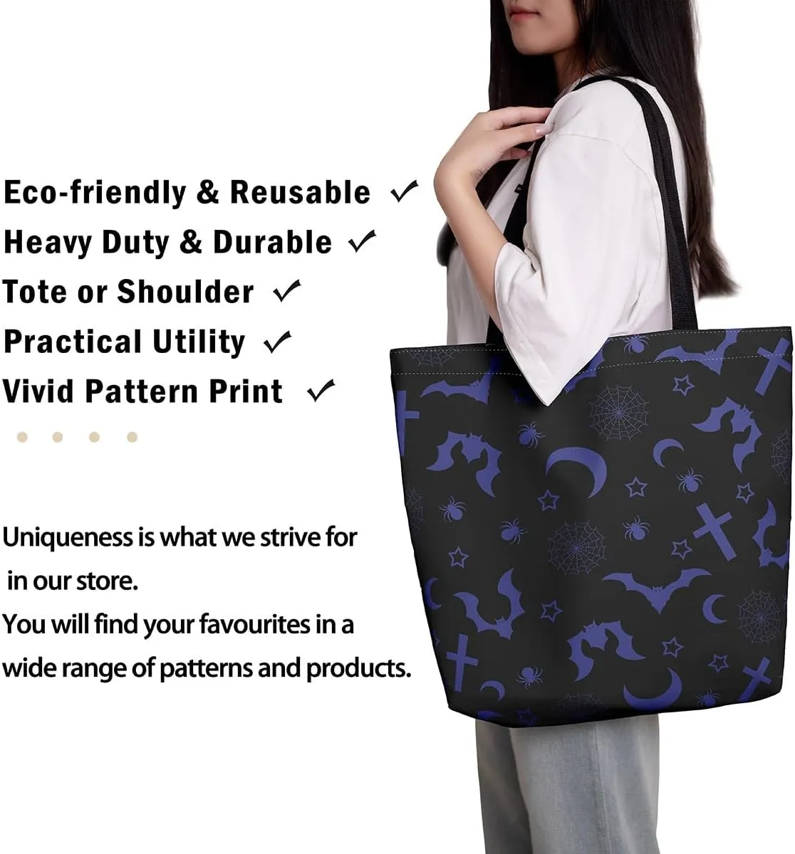 Pumpkin Lantern Canvas Tote Bag for Women,Spooky Halloween Lights Duffle Bag Gothic Handbag