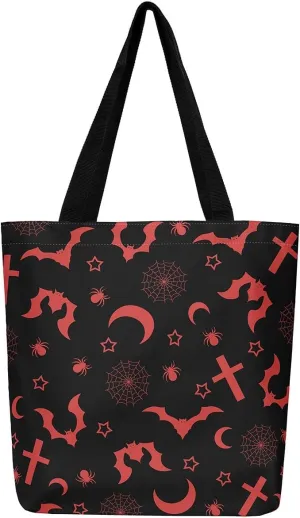 Pumpkin Lantern Canvas Tote Bag for Women,Spooky Halloween Lights Duffle Bag Gothic Handbag