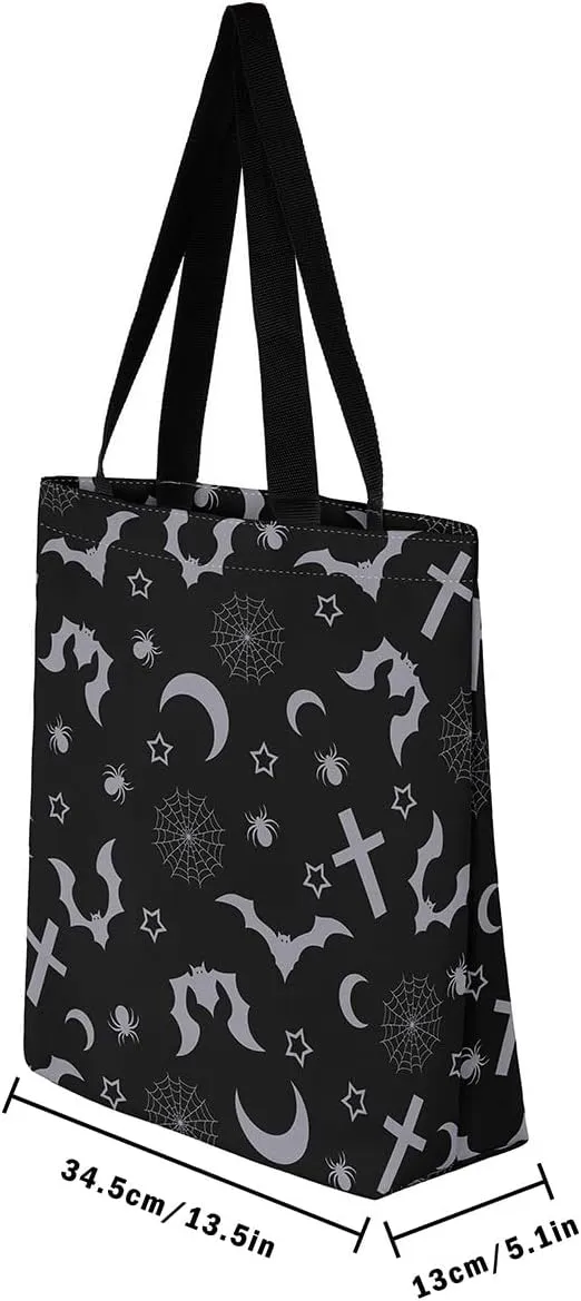 Pumpkin Lantern Canvas Tote Bag for Women,Spooky Halloween Lights Duffle Bag Gothic Handbag