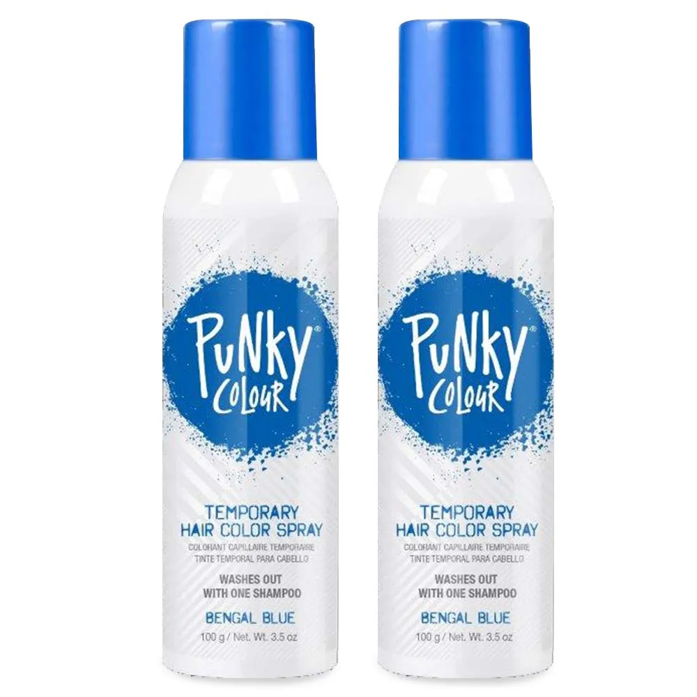 Punky Temporary Hair Color Spray, Bengal Blue, Non-Damaging Hair Dye for Instant Vivid Hair Color, 3.5 oz, 2 Pack