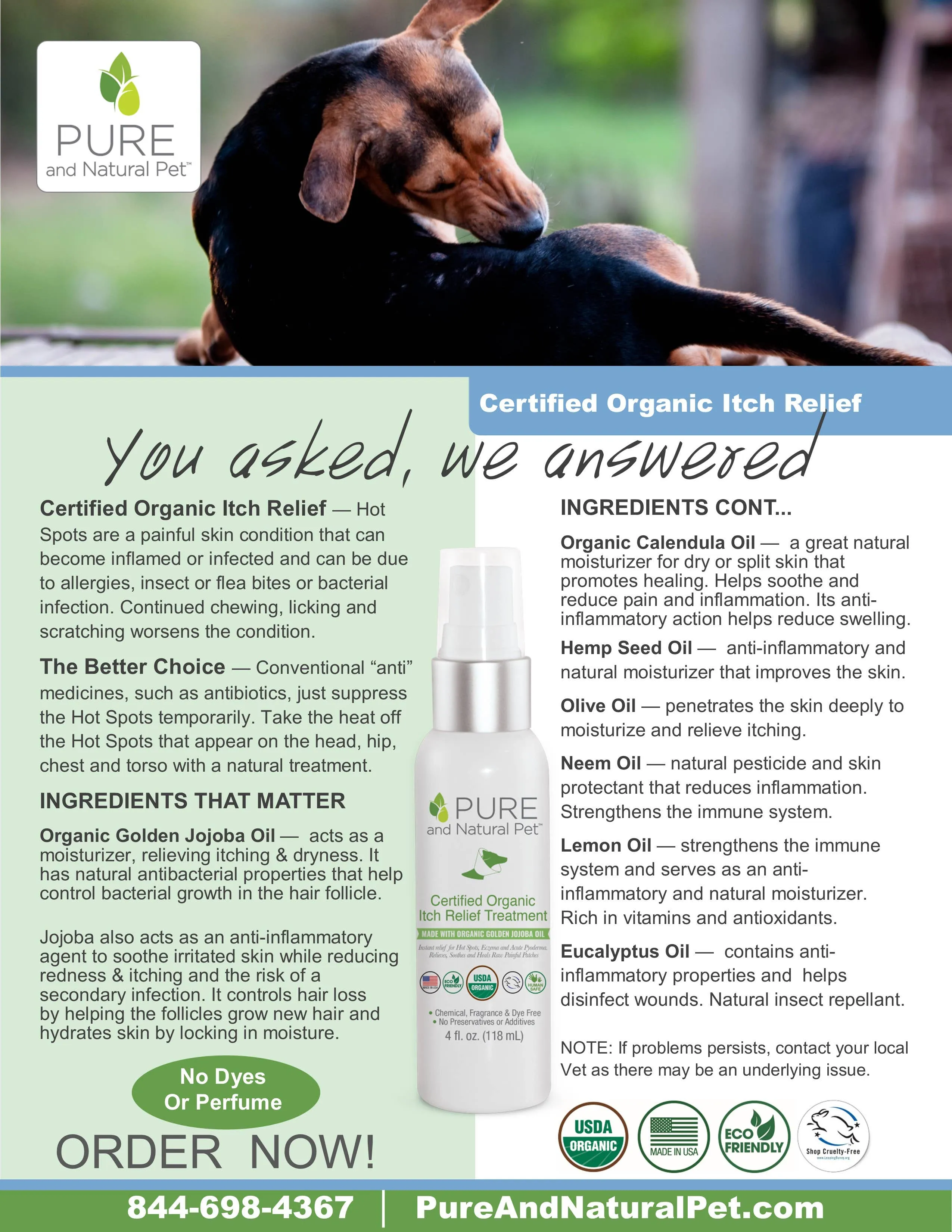 Pure and Natural Pet - USDA Certified Organic Itch Relief & Hot Spot Oil for Dogs