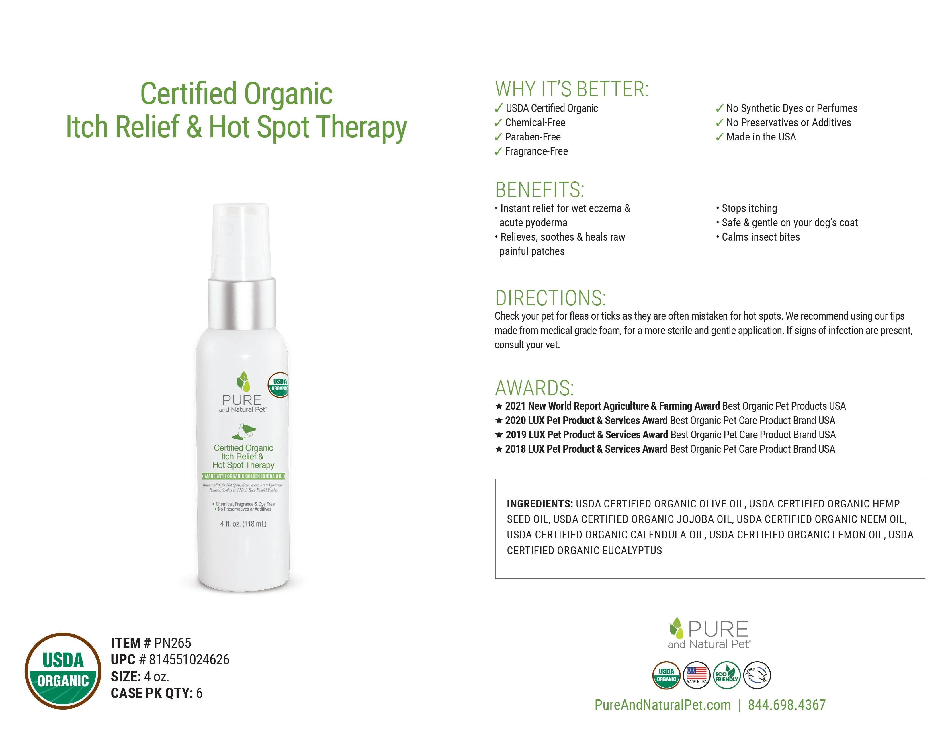 Pure and Natural Pet - USDA Certified Organic Itch Relief & Hot Spot Oil for Dogs