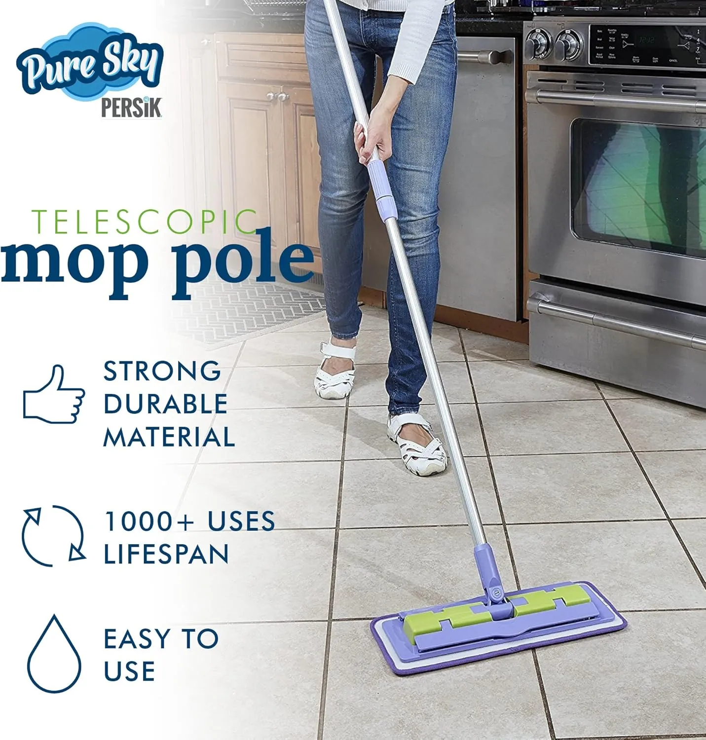Pure-Sky Ultra Microfiber Floor Mop - Deep Clean Damp Mop - Telescopic Extension Pole - Multi-Function - Light Weight - Strong Durable Aluminum Handle - Duo-Safety Locking Device