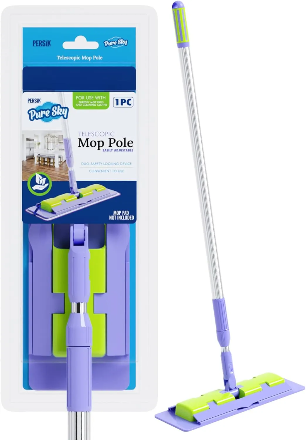 Pure-Sky Ultra Microfiber Floor Mop - Deep Clean Damp Mop - Telescopic Extension Pole - Multi-Function - Light Weight - Strong Durable Aluminum Handle - Duo-Safety Locking Device