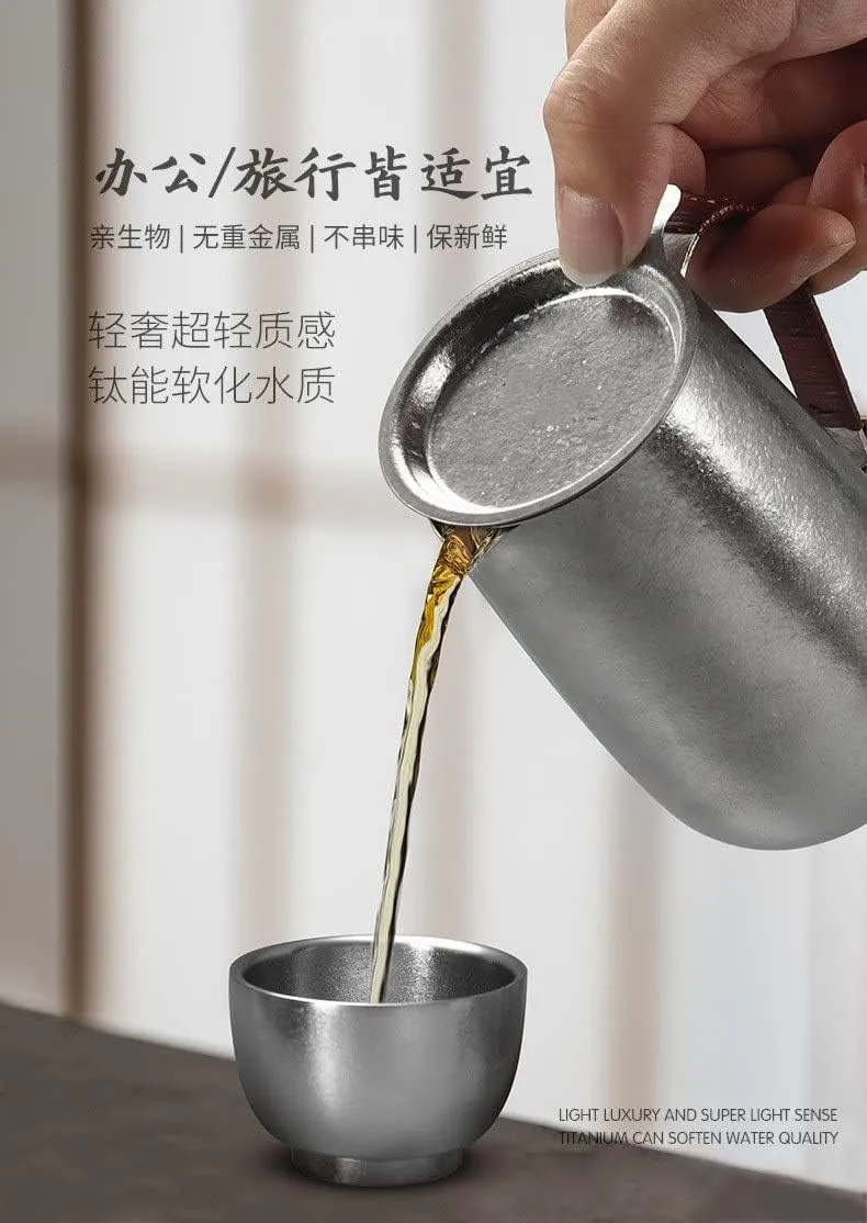 Pure titanium tea set outdoor camping portable travel tea set(Silver)