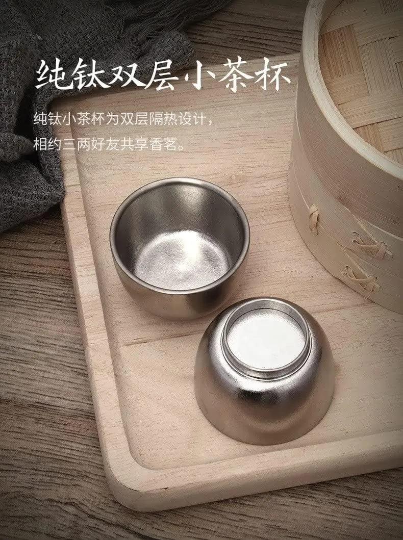 Pure titanium tea set outdoor camping portable travel tea set(Silver)