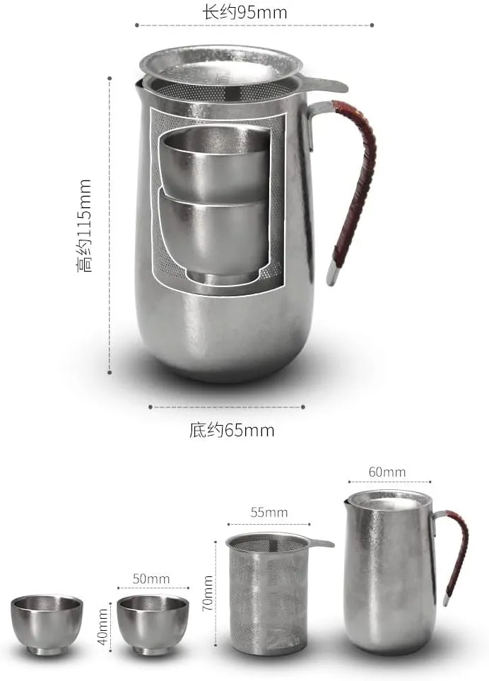Pure titanium tea set outdoor camping portable travel tea set(Silver)