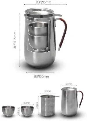 Pure titanium tea set outdoor camping portable travel tea set(Silver)