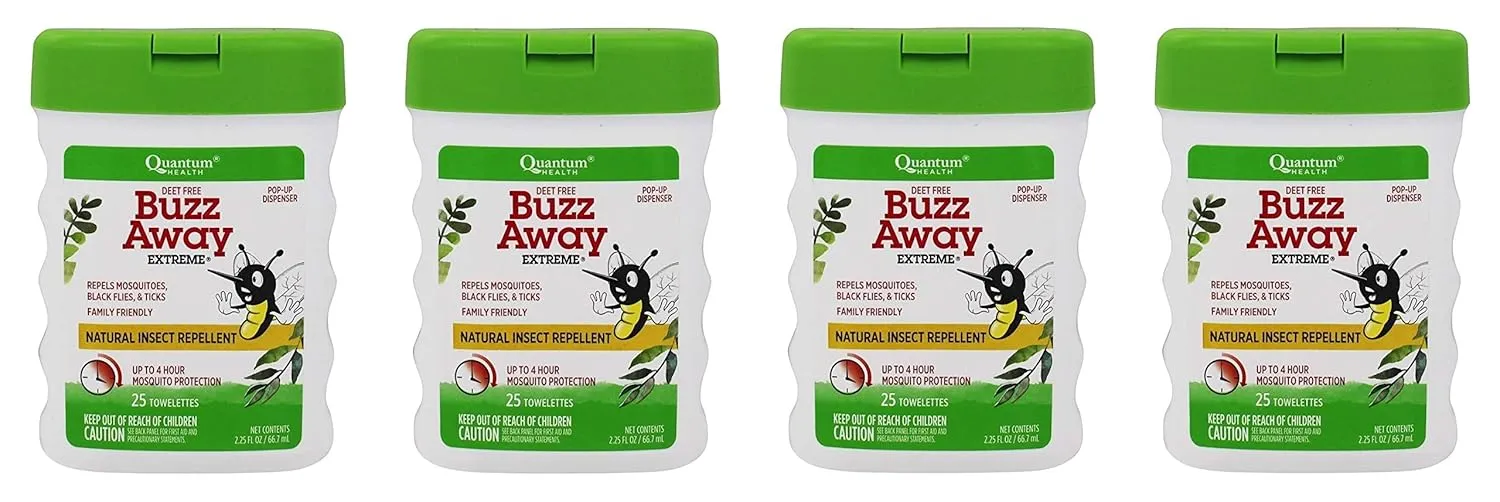 Quantum Buzz Away Extreme Natural Insect Repellent Towelettes 25 ea (Pack of 4)