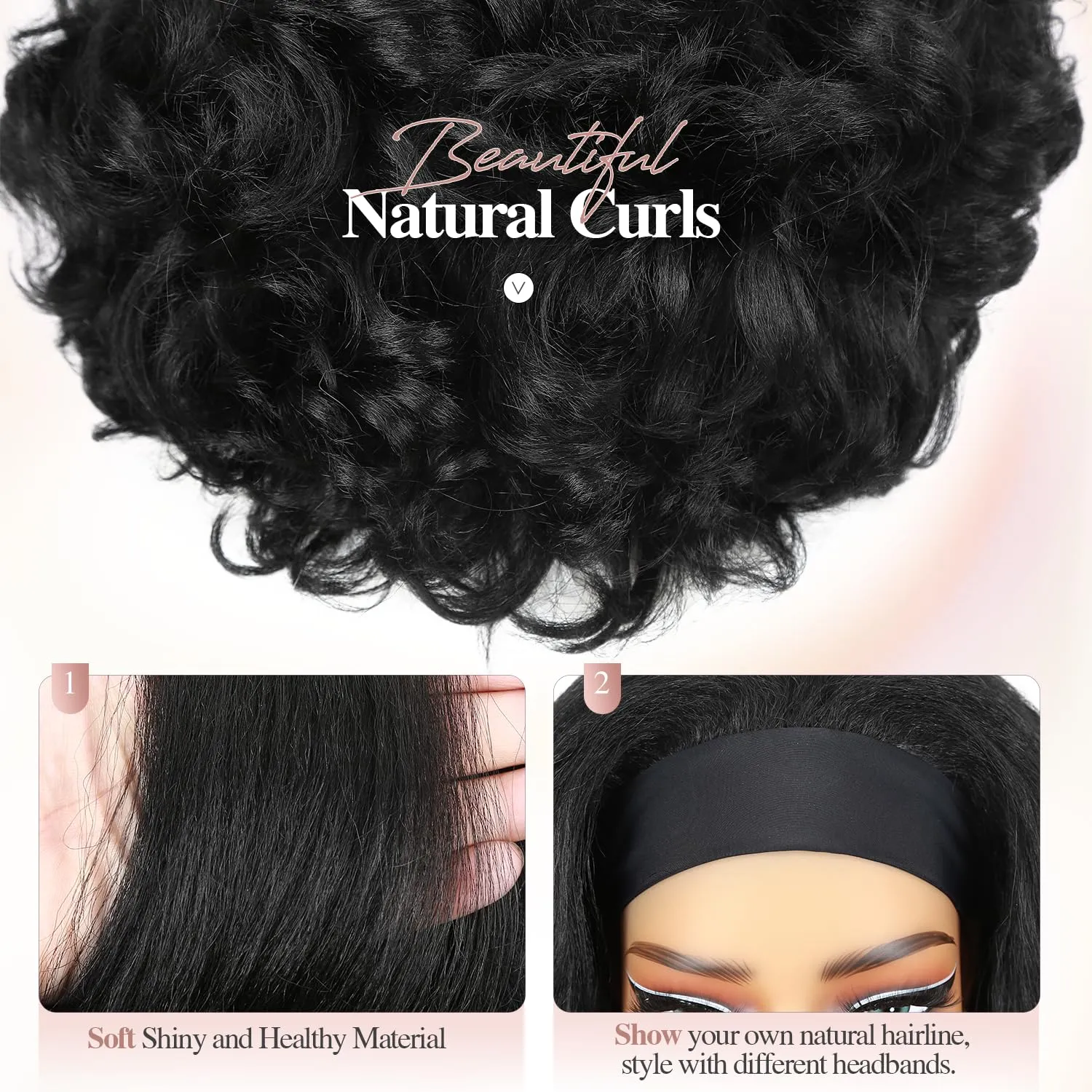 Quantum Love Yaki Curly Headband Wigs for Black Women Kinky Straight Black Headband Curly Ends 26inch Synthetic Wear and Go Glueless half Wig with Headbands Attached