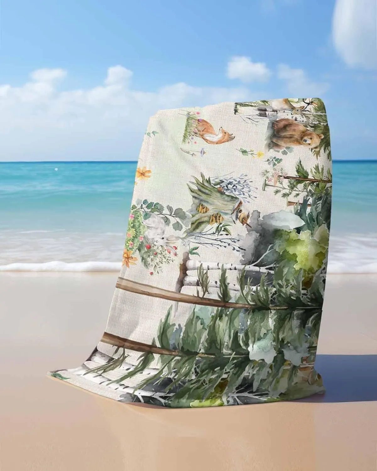 Quick-Drying Microfiber Beach Towel, Animals in The Forest Soft Absorbent Bath Shower Towels, Farmhouse Country Lightweight Portable Towel/Blanket for Travel/Swimming Pool/Camping/Yoga/Gym，35x70 Inch