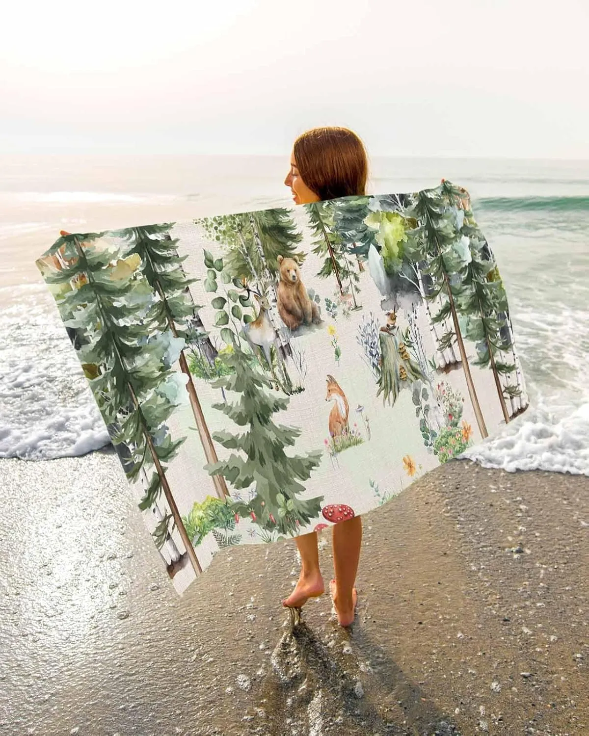 Quick-Drying Microfiber Beach Towel, Animals in The Forest Soft Absorbent Bath Shower Towels, Farmhouse Country Lightweight Portable Towel/Blanket for Travel/Swimming Pool/Camping/Yoga/Gym，35x70 Inch