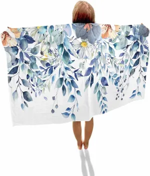 Quick-Drying Microfiber Beach Towel, Floral Eucalyptus Leaves Soft Absorbent Bath Shower Towels, Flower Blue Lightweight Portable Towel/Blanket for Travel/Swimming Pool/Camping/Yoga/Gym，35x70 Inch