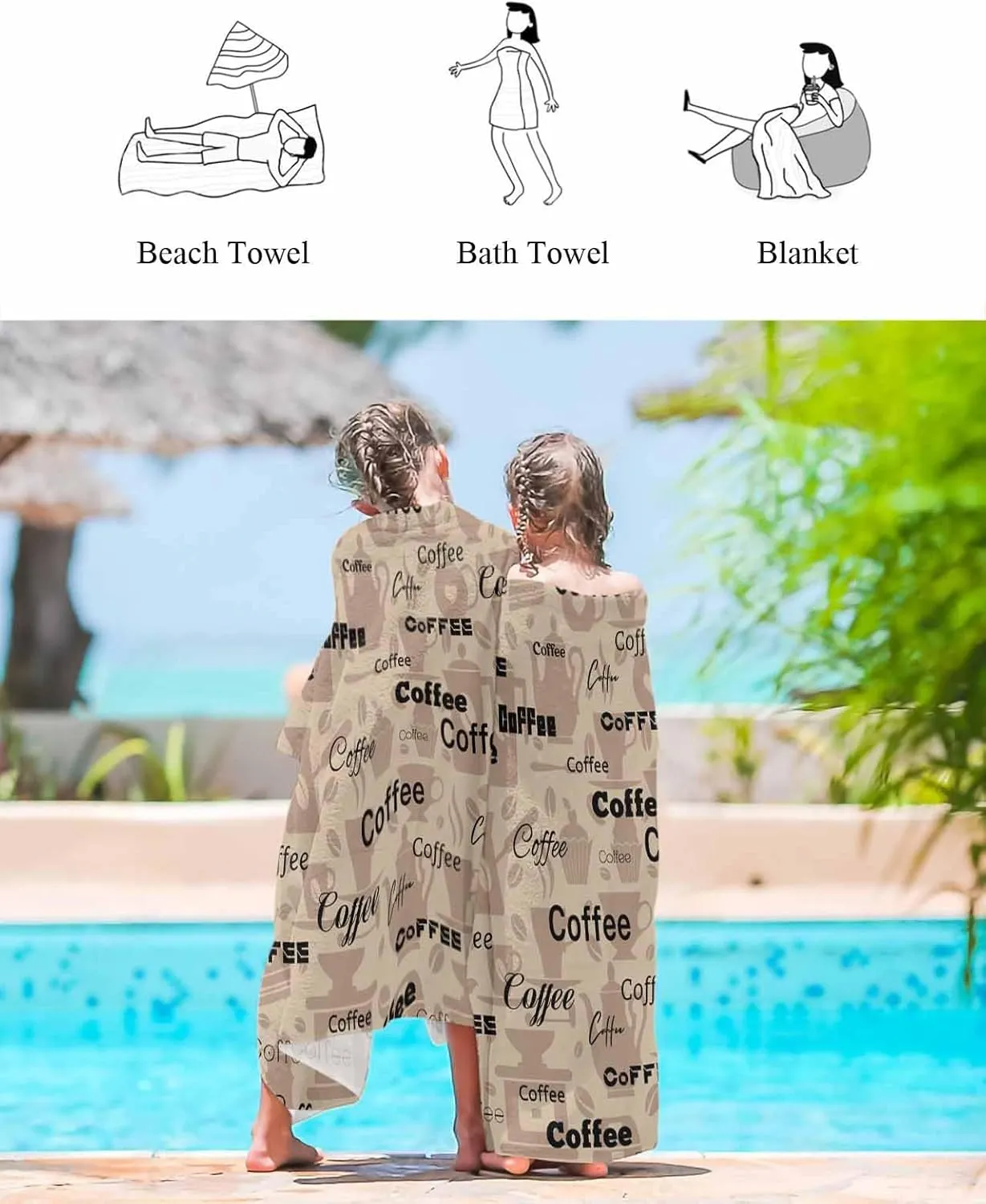 Quick-Drying Microfiber Beach Towel, Rustic Brown Coffee Soft Absorbent Bath Shower Towels, Casual Lightweight Portable Towel/Blanket for Travel/Swimming Pool/Camping/Yoga/Gym，35x70 Inch