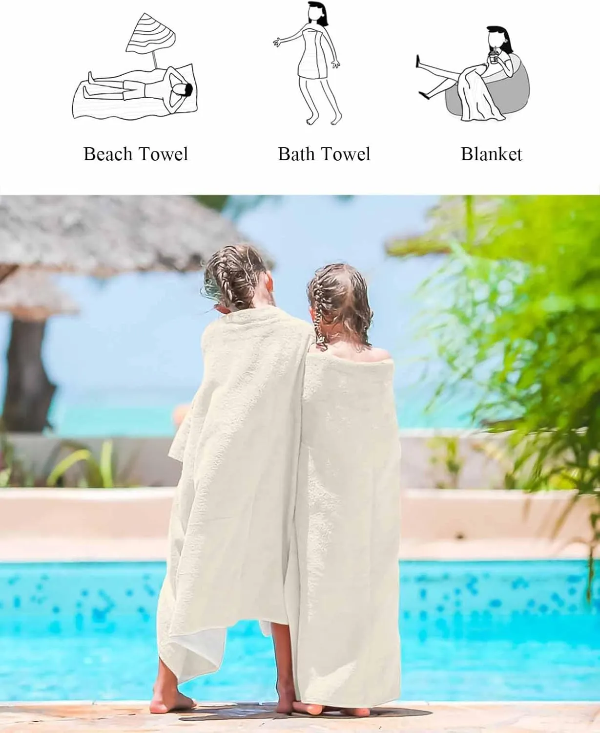 Quick-Drying Microfiber Beach Towel, Simple Solid Soft Absorbent Bath Shower Towels, Cream Color Lightweight Portable Towel/Blanket for Travel/Swimming Pool/Camping/Yoga/Gym，35x70 Inch