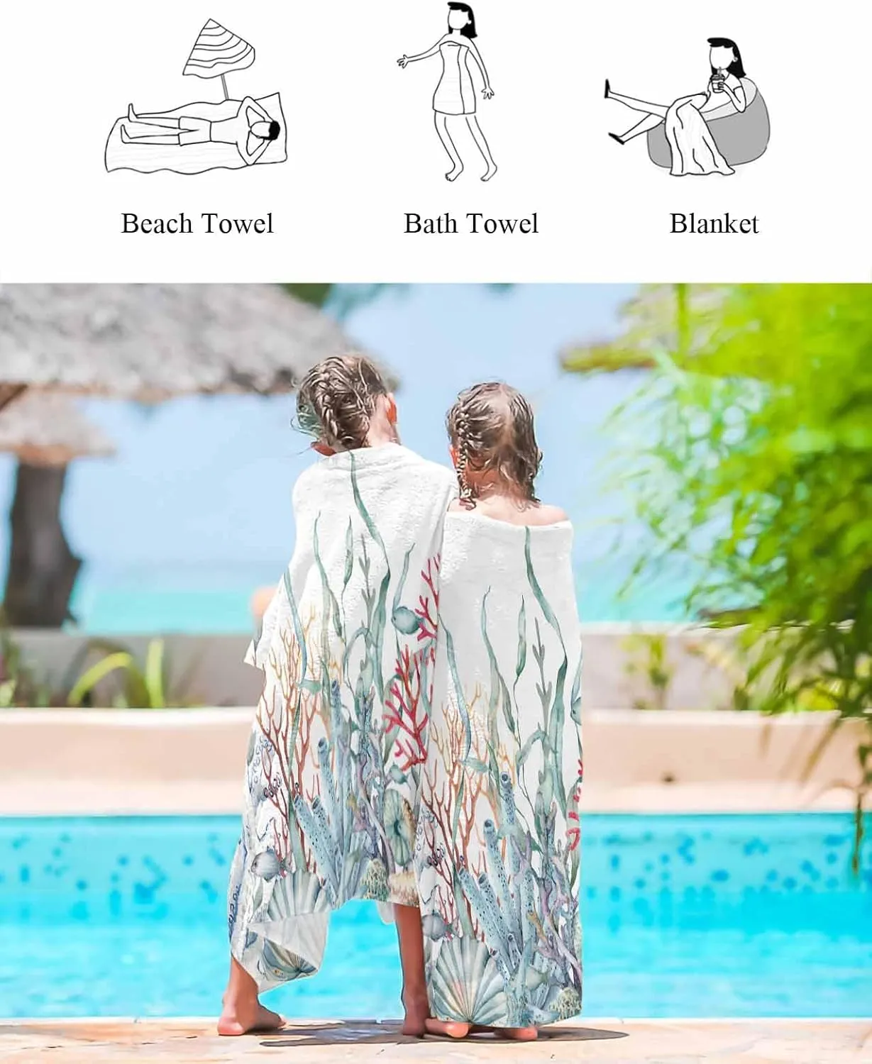 Quick-Drying Microfiber Beach Towel, Summer Ocean Soft Absorbent Bath Shower Towels, Coral Shell Conch Starfish Lightweight Portable Towel/Blanket for Travel/Swimming Pool/Camping/Yoga/Gym，35x70 Inch