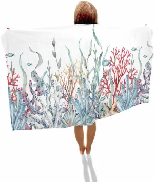 Quick-Drying Microfiber Beach Towel, Summer Ocean Soft Absorbent Bath Shower Towels, Coral Shell Conch Starfish Lightweight Portable Towel/Blanket for Travel/Swimming Pool/Camping/Yoga/Gym，35x70 Inch