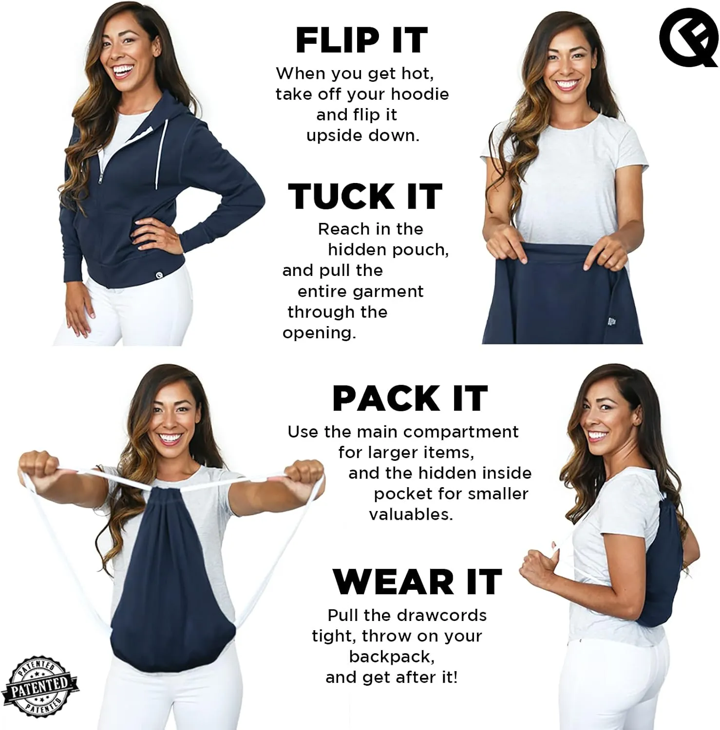 Quikflip 2-in-1 Reversible Backpack Hoodie (As Seen on SHARK TANK) Unisex Full-Zip Hero Hoodie Lite