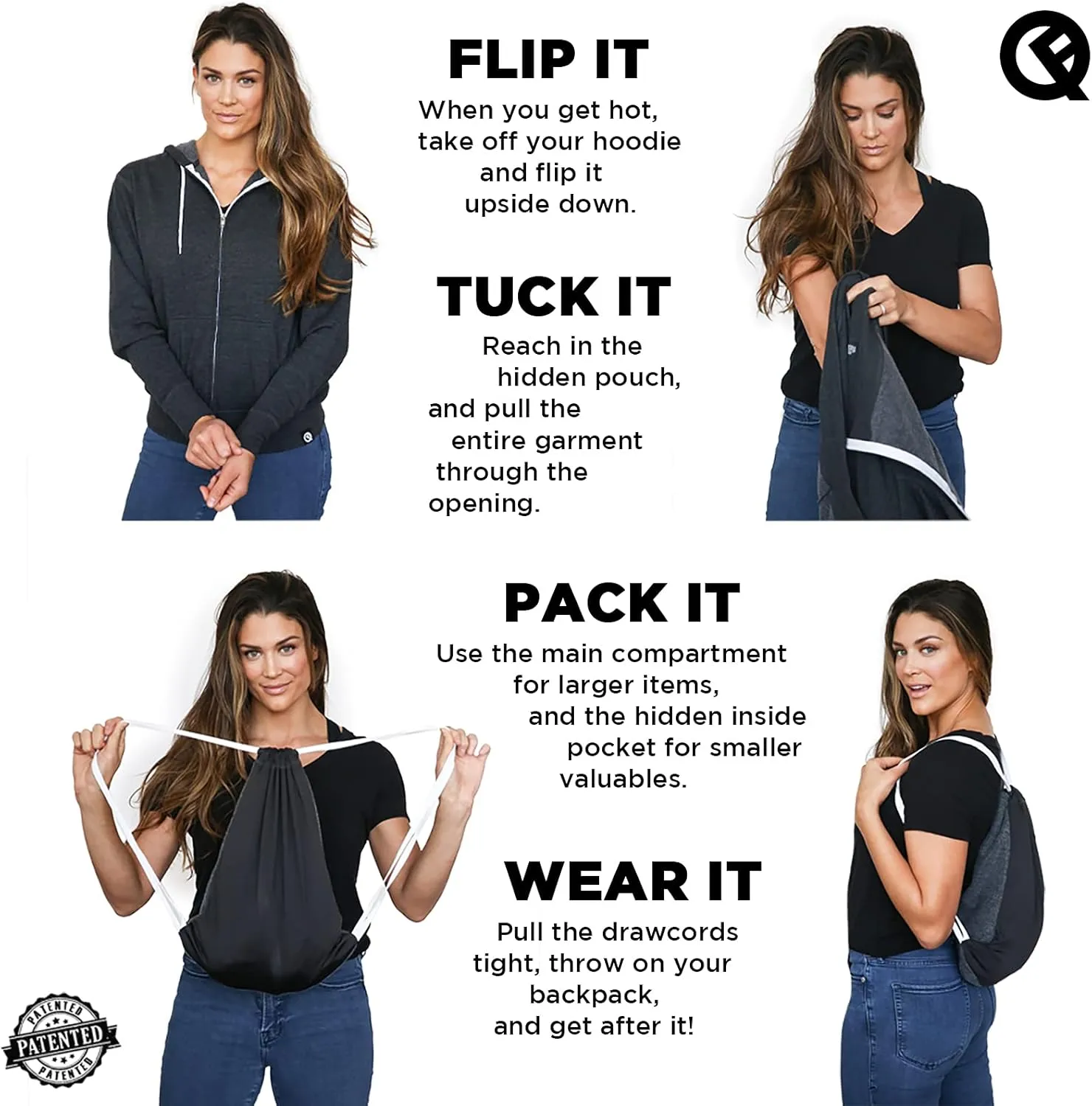 Quikflip 2-in-1 Reversible Backpack Hoodie (As Seen on SHARK TANK) Unisex Full-Zip Hero Hoodie Lite