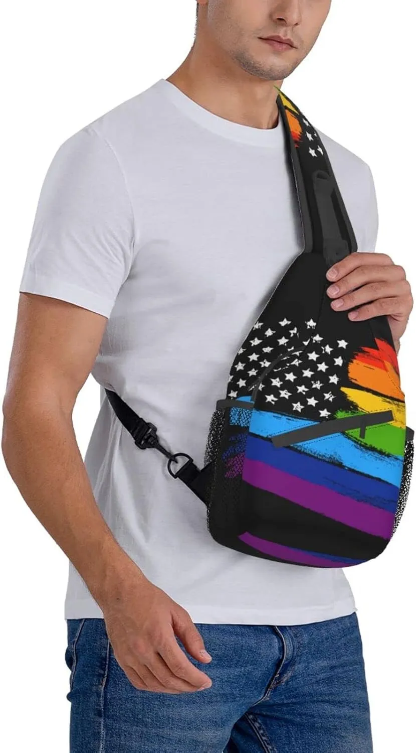 Rainbow LGBT Sling Backpack Multipurpose Chest Bag Hiking Travel Daypack Crossbody Shoulder Bag Outdoor Unisex