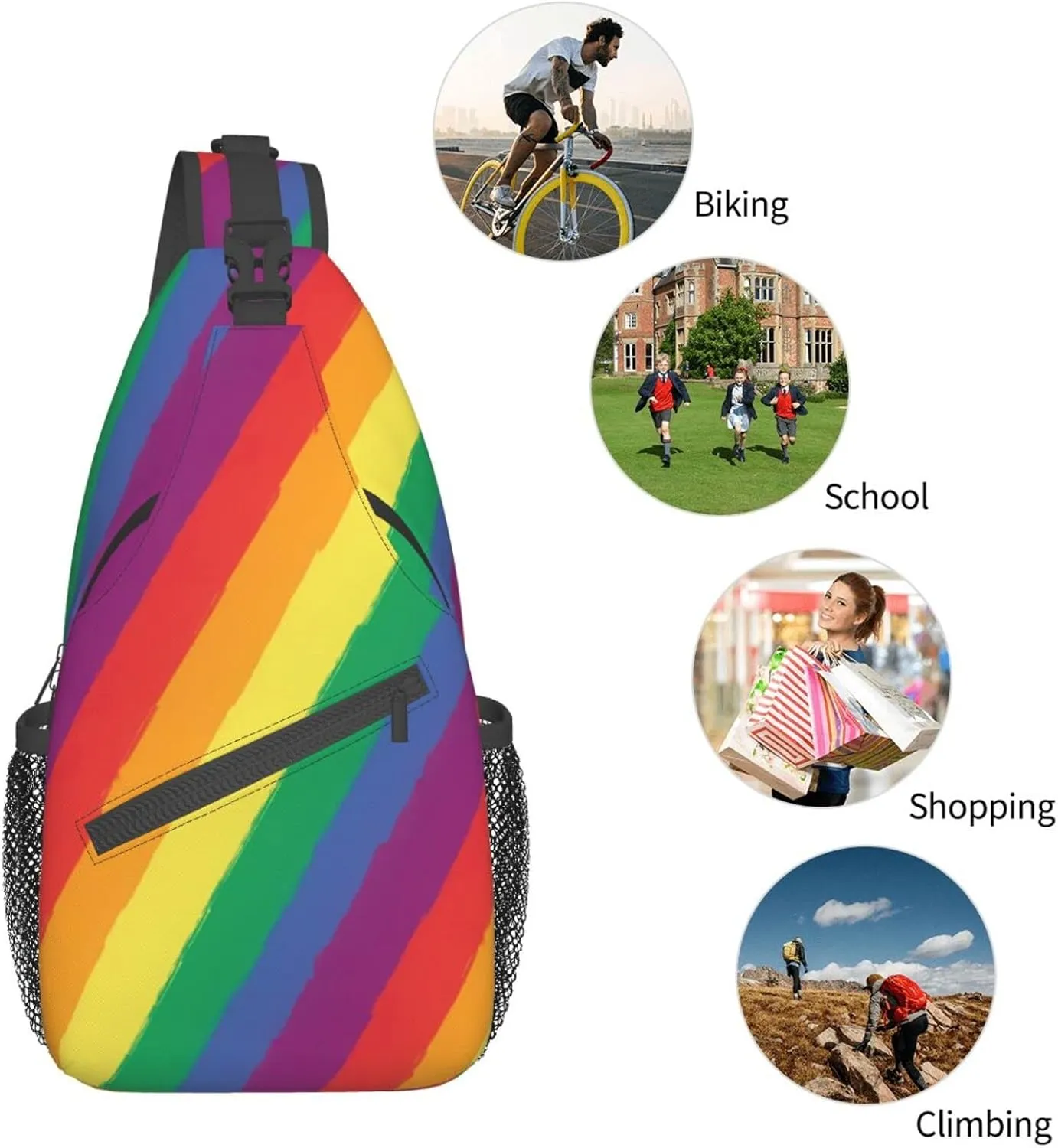 Rainbow LGBT Sling Backpack Multipurpose Chest Bag Hiking Travel Daypack Crossbody Shoulder Bag Outdoor Unisex